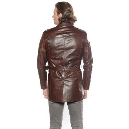 Men Leather Trench Coat