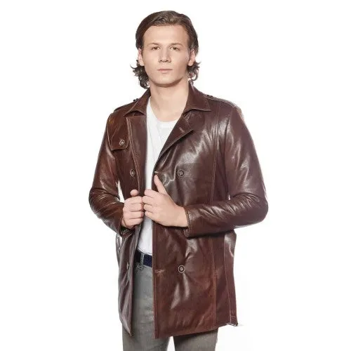 Men Leather Trench Coat