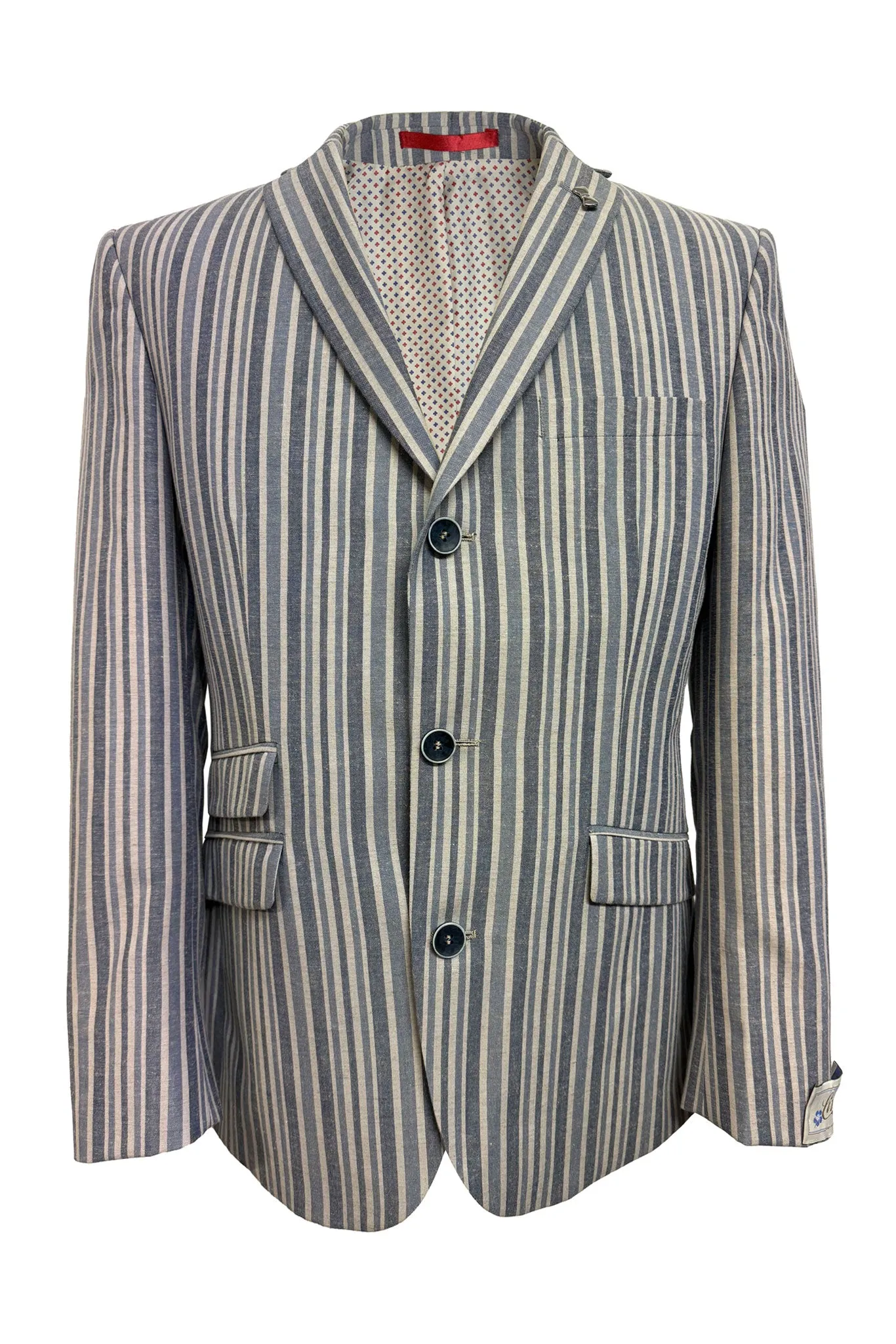 Mens Blue Linen Boating Jacket Striped Blazer 3 Button