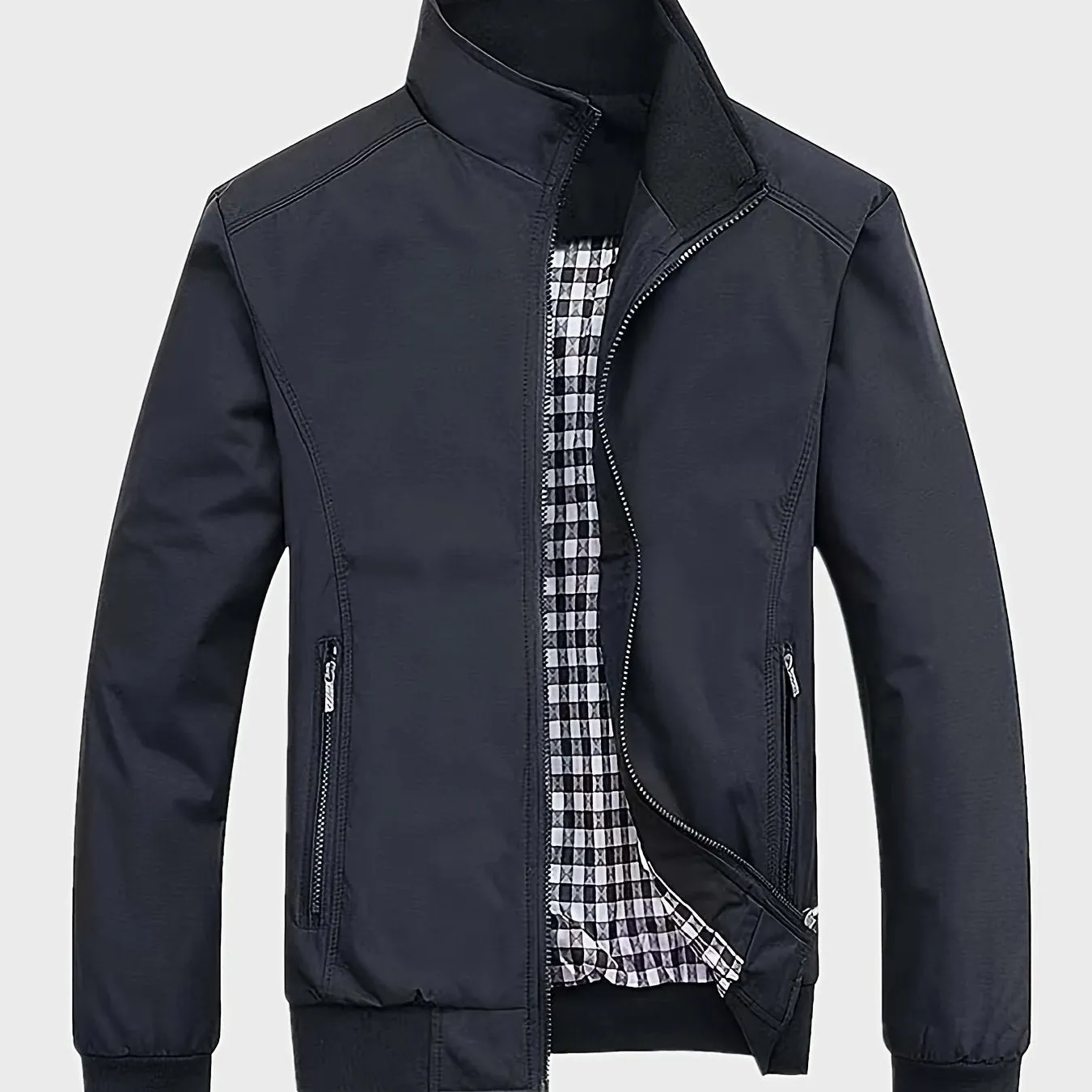 Men's Casual Sports Lapel Collar Zip Up Jacket With Pockets