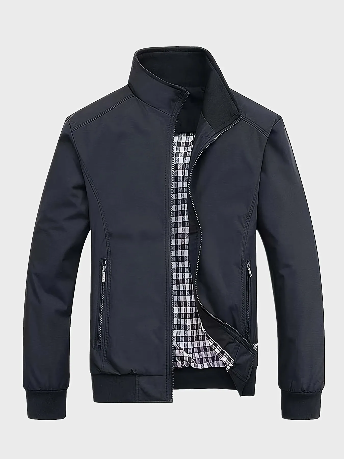 Men's Casual Sports Lapel Collar Zip Up Jacket With Pockets