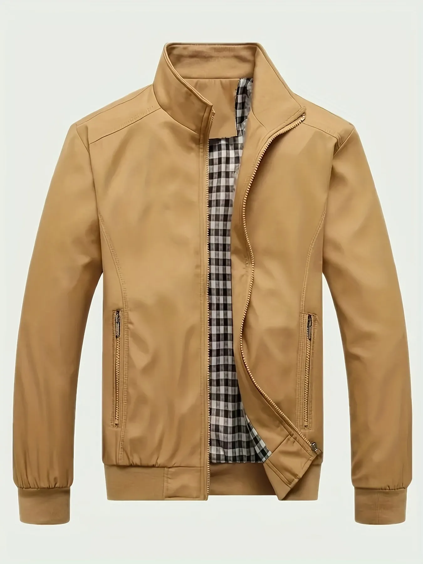 Men's Casual Sports Lapel Collar Zip Up Jacket With Pockets