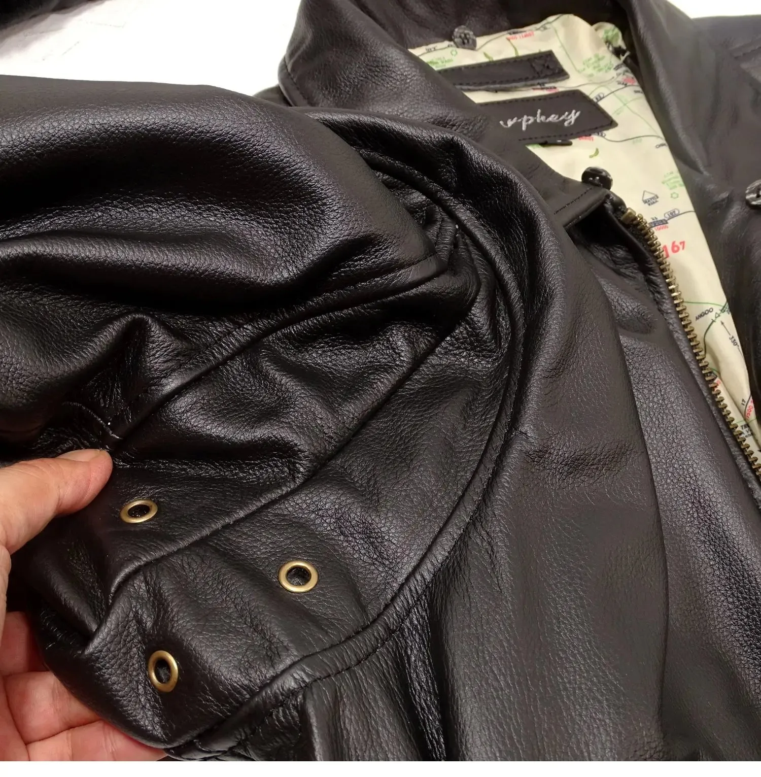 Men's Genuine Leather Jacket with Wool Collar - Military Style