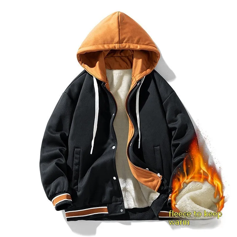 Men's Hooded Cardigan Fleece Baseball Style Jacket