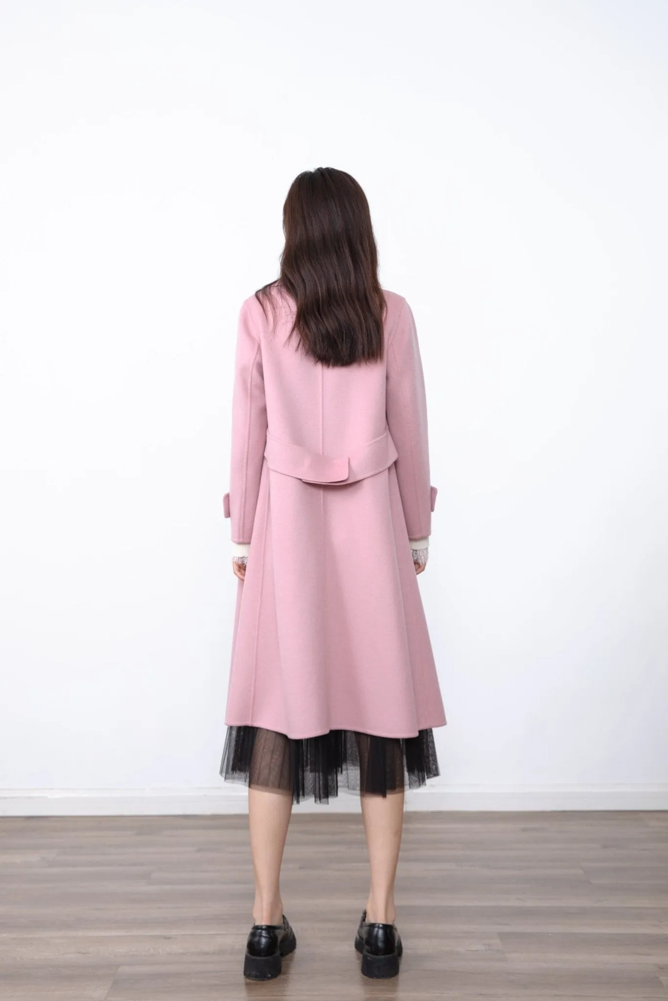 Mist Pink Wool Long Overcoats