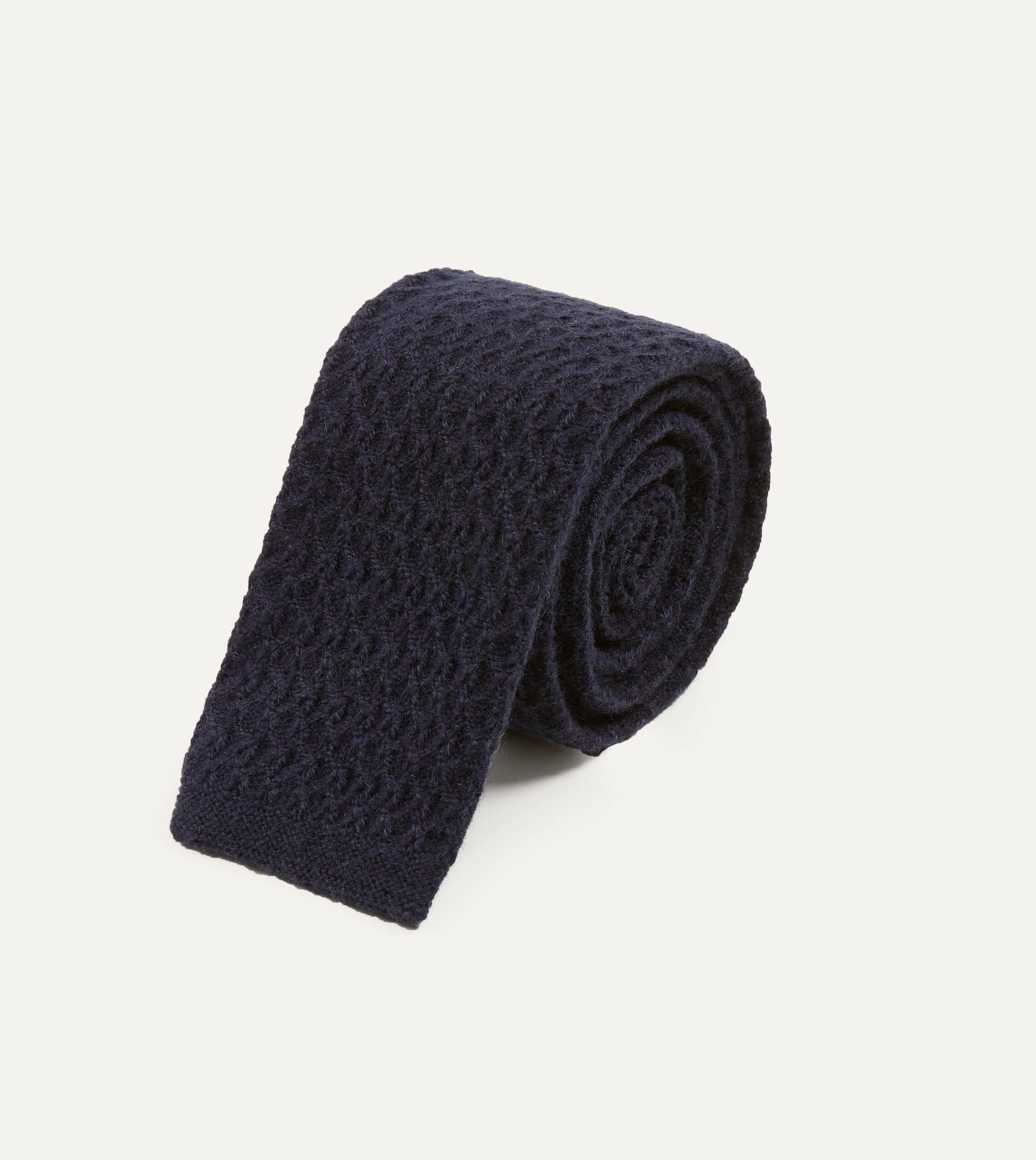 Navy Knitted Cashmere Wool Solid Colour Tie