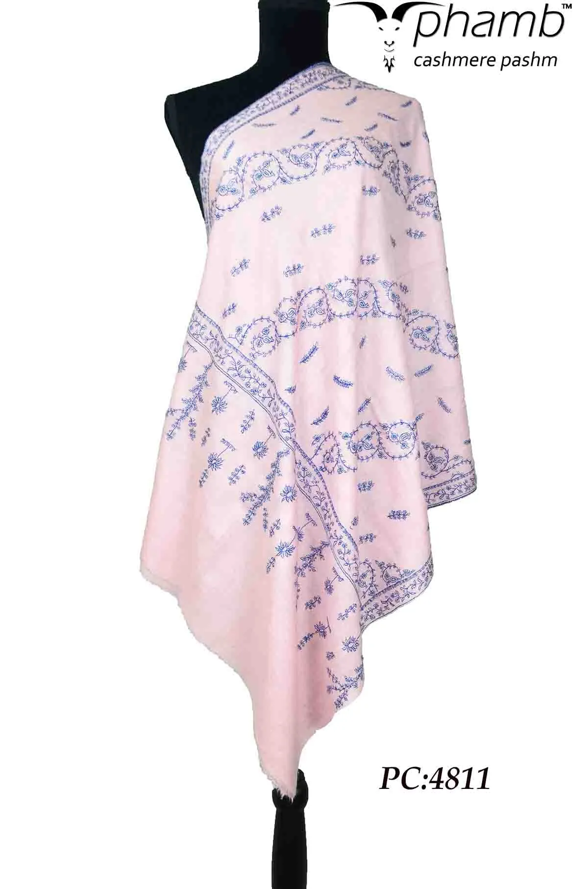 pink embroidery stole - 4811