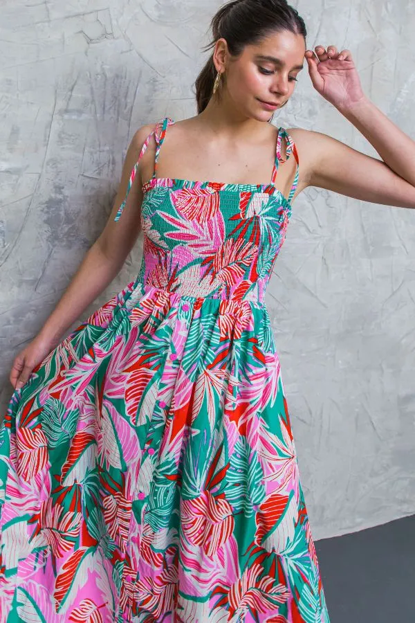 poplin in the tropics midi dress