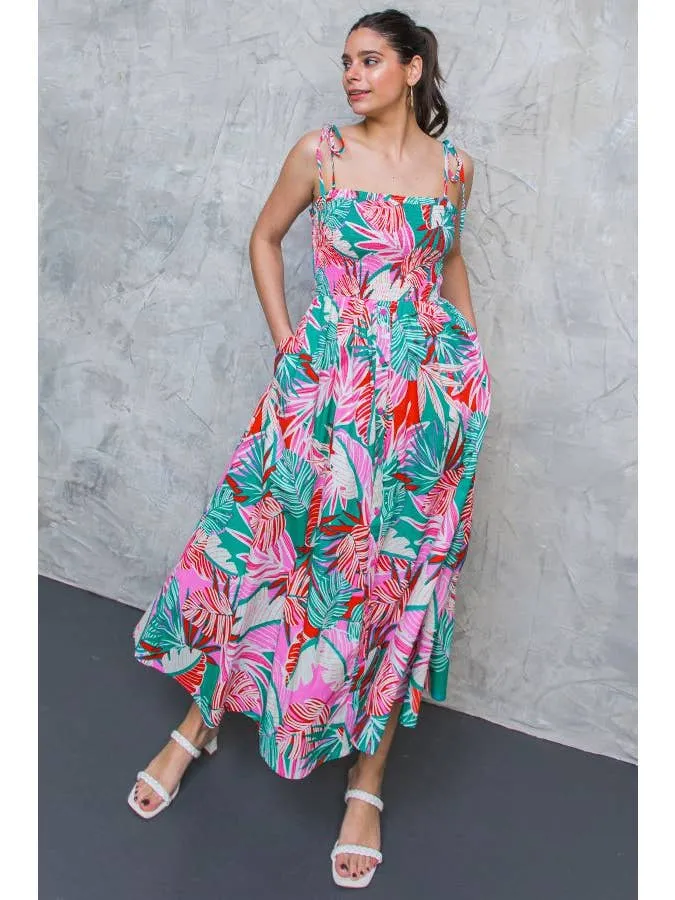 poplin in the tropics midi dress