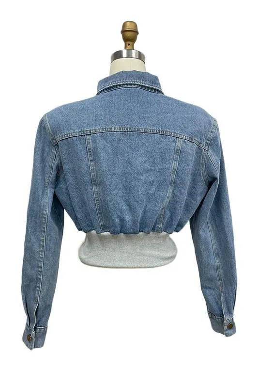 RHINESTONES CONTRAST DENIM JACKET