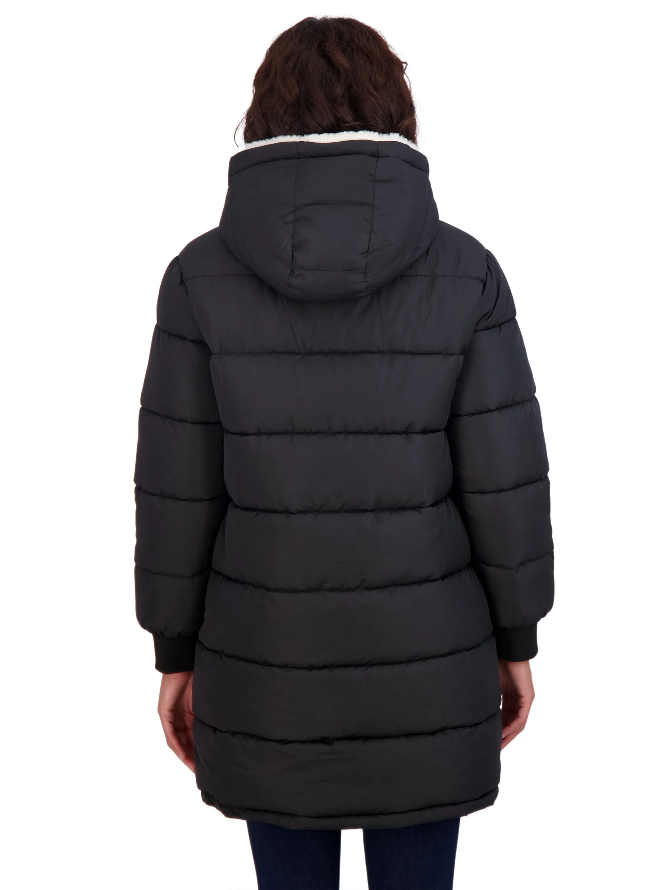 Sebby Collection Women's Long Faux Fur Lined Puffer Jacket with Hood