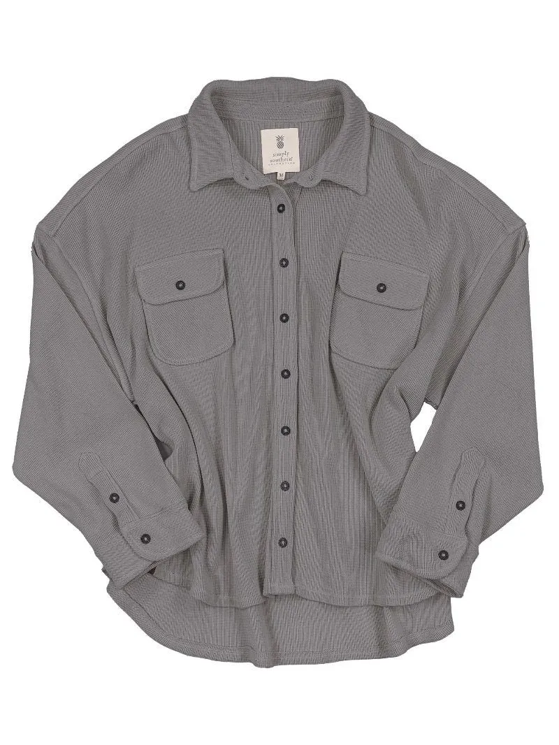 Simply Southern Waffle Shacket dark gray