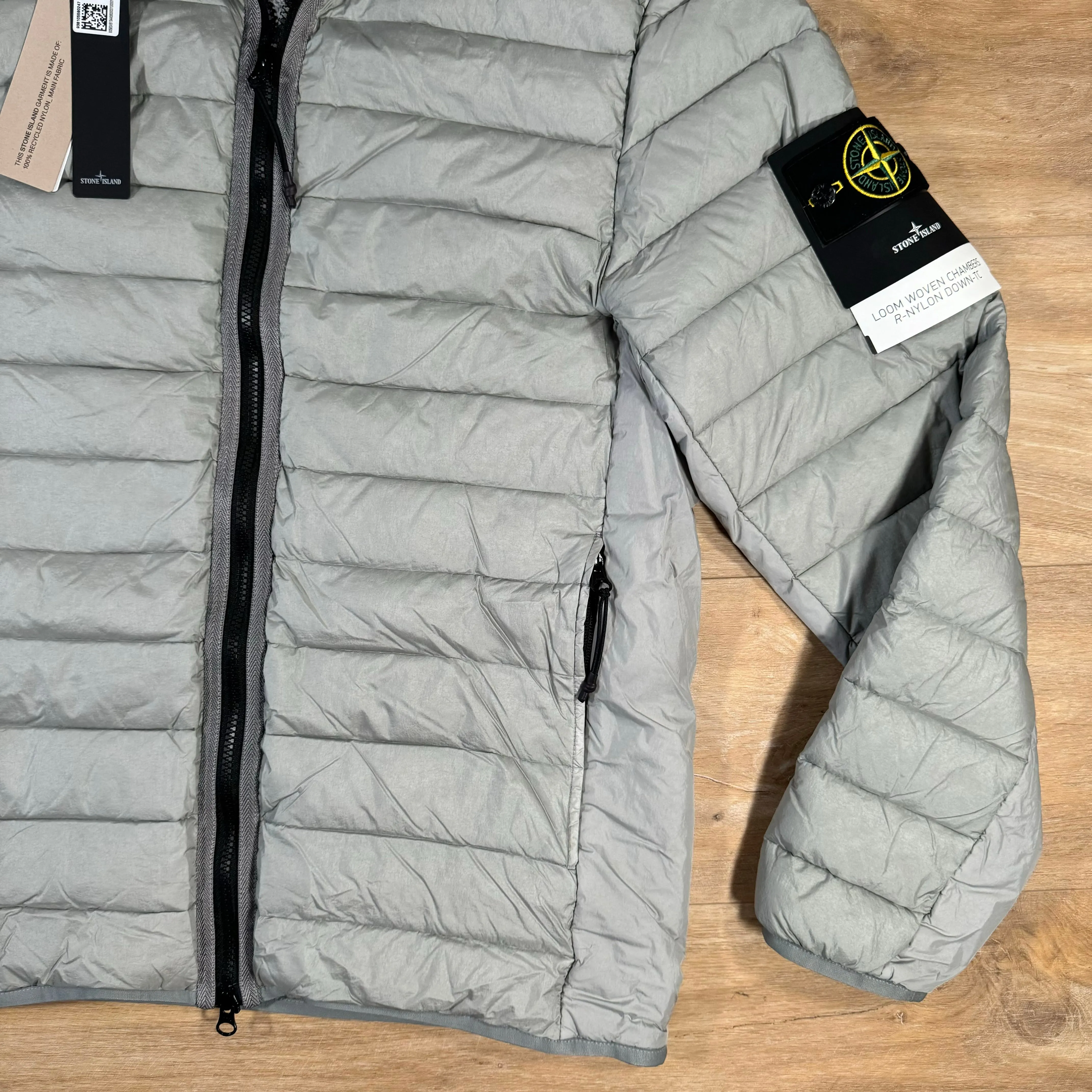 Stone Island Loom Woven Chambers Nylon Down-TC Jacket in Grey