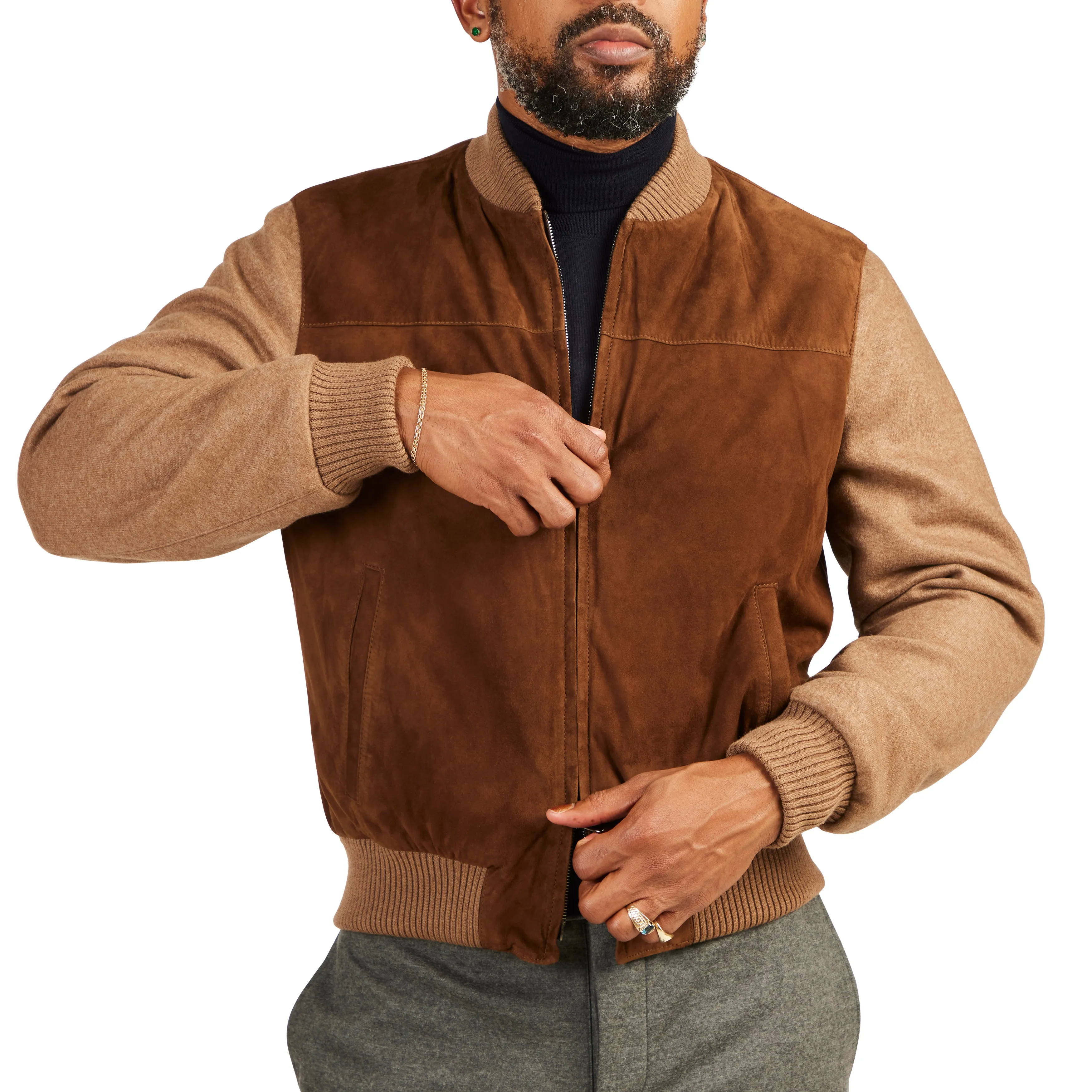 Suede/Cashmere Varsity Jacket