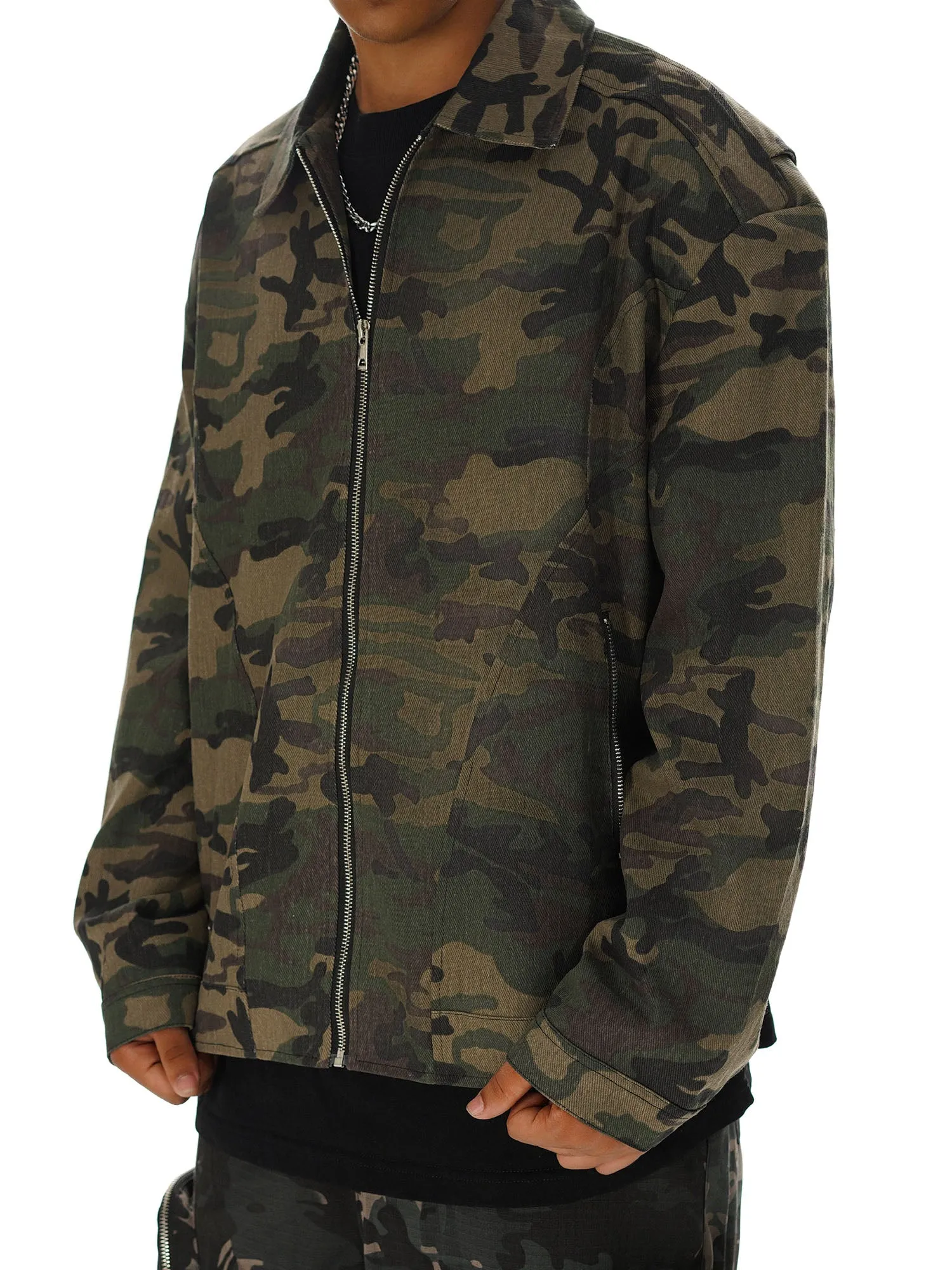 Thesupermade Hip-hop Shoulder Pad Camouflage Washed Jacket