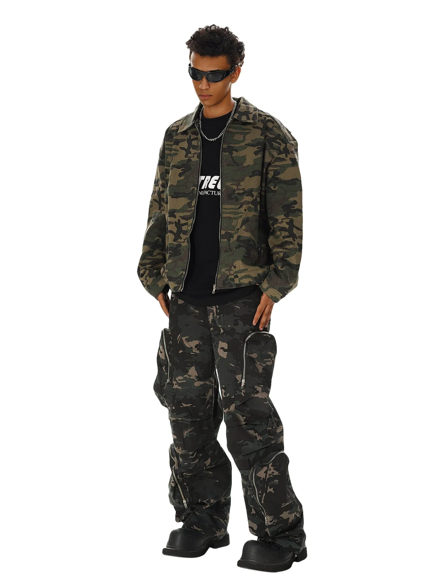 Thesupermade Hip-hop Shoulder Pad Camouflage Washed Jacket