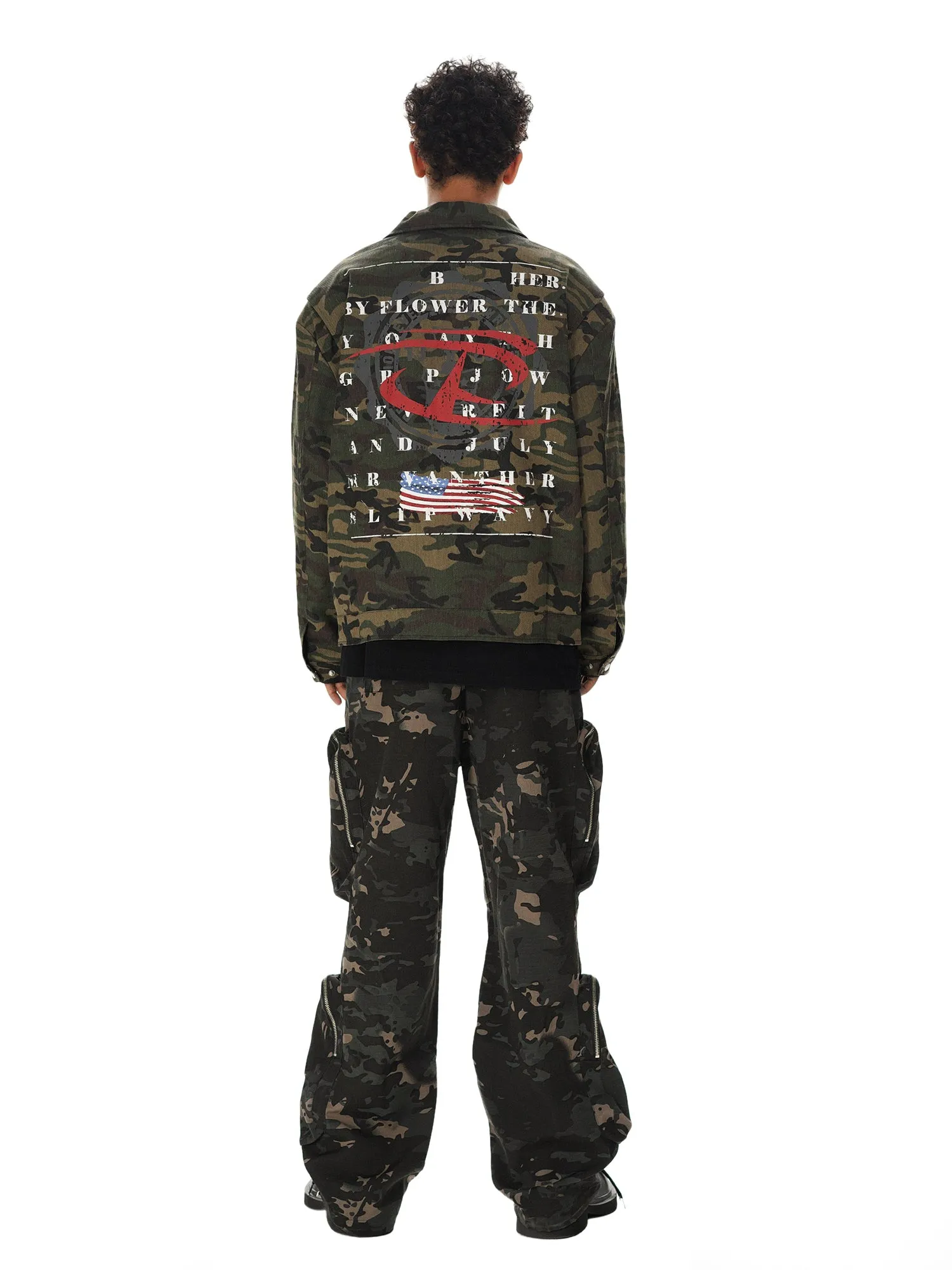 Thesupermade Hip-hop Shoulder Pad Camouflage Washed Jacket