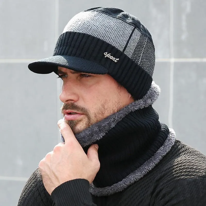 Unisex Winter Knitted Wool Beanie And Scarf Caps Set