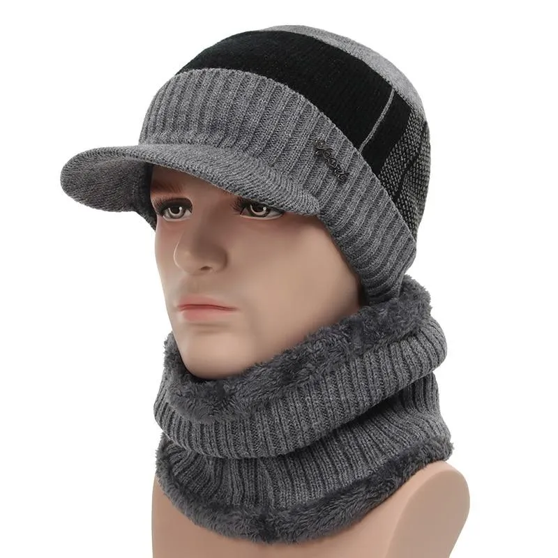 Unisex Winter Knitted Wool Beanie And Scarf Caps Set