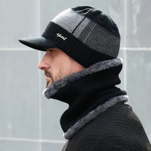 Unisex Winter Knitted Wool Beanie And Scarf Caps Set