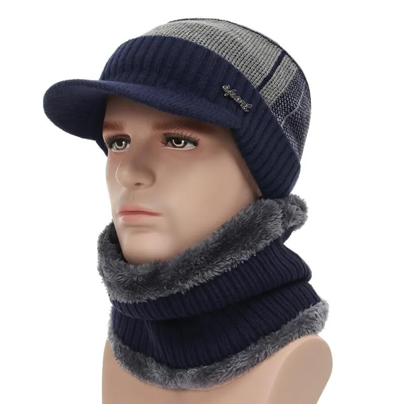 Unisex Winter Knitted Wool Beanie And Scarf Caps Set