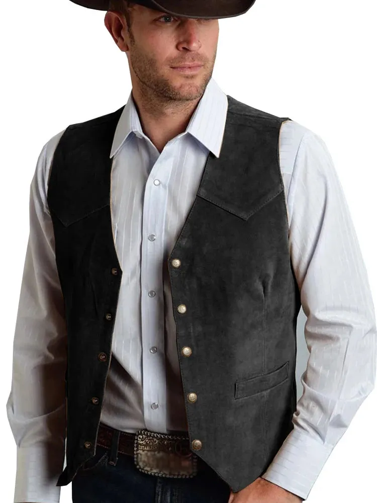 Wiaofellas  -  Fashion Slim Fit V-Neck Work Vest Coats Men's Fashion Single Breasted Sleeveless Jackets All Match Solid Vintage Suede Waistcoat