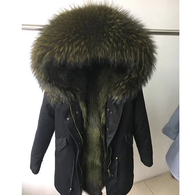 womens fox fur coat parkas winter jacket coat women parka big real