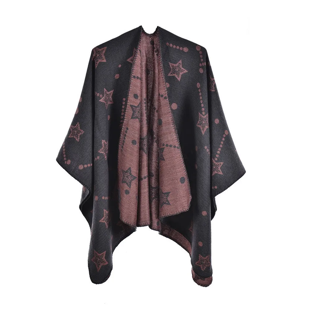 Women's jacquard shawl fashion split cape cape autumn and winter scarf cape