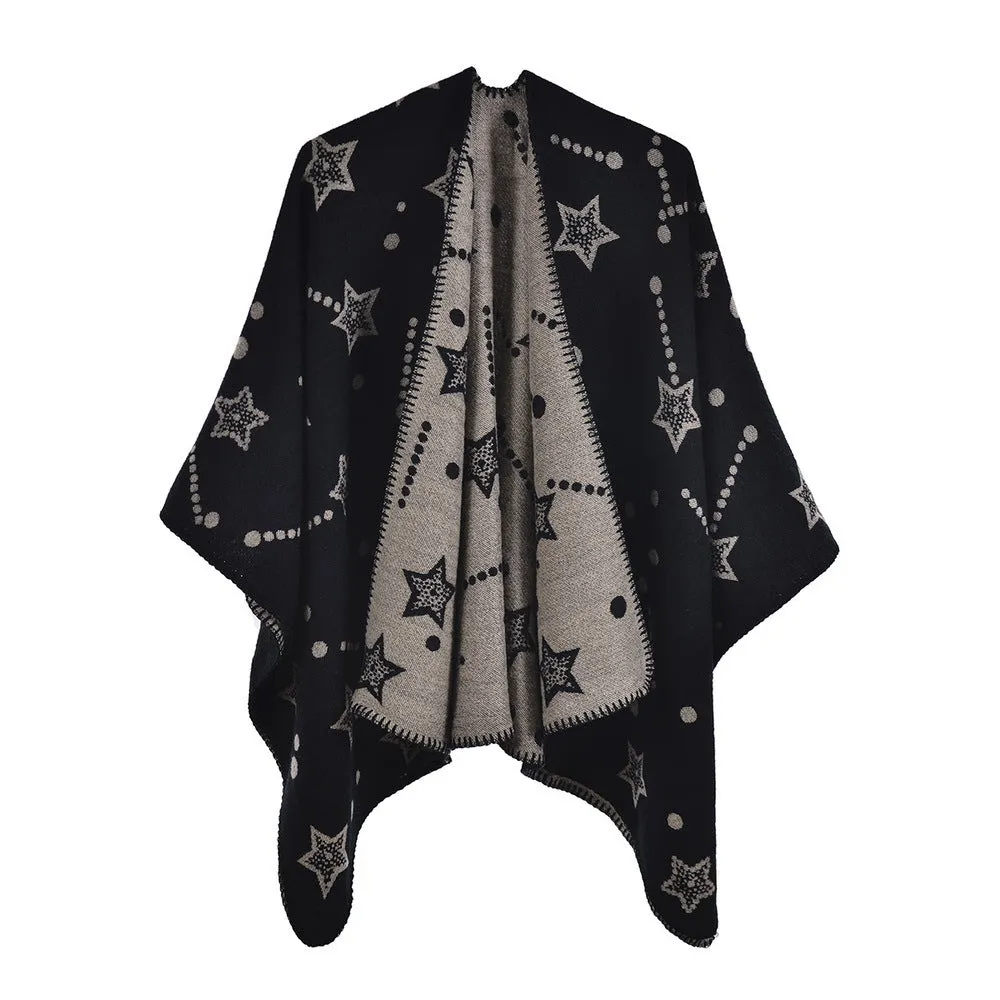 Women's jacquard shawl fashion split cape cape autumn and winter scarf cape